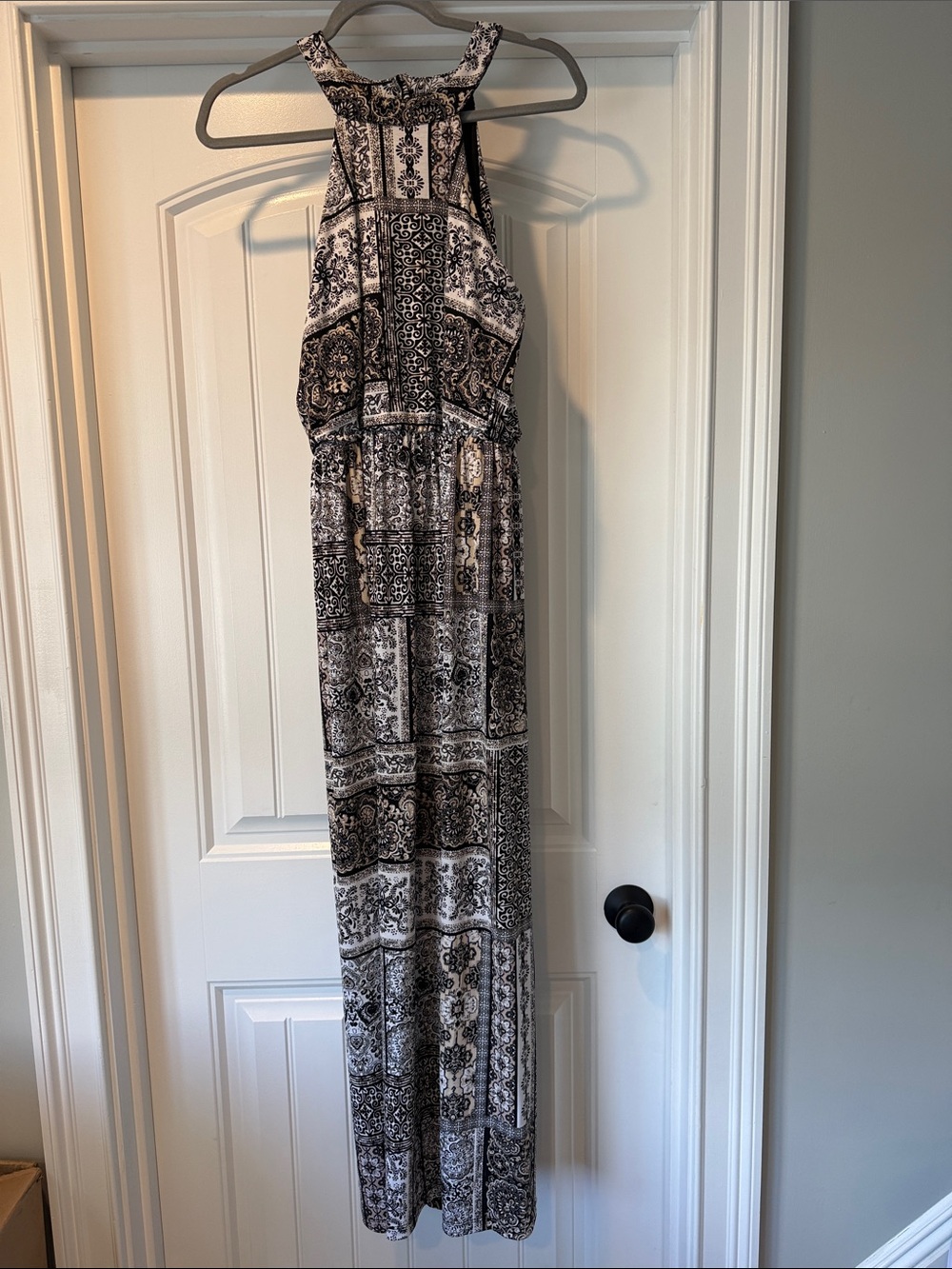 Black & White Printed Halter Maxi Dress